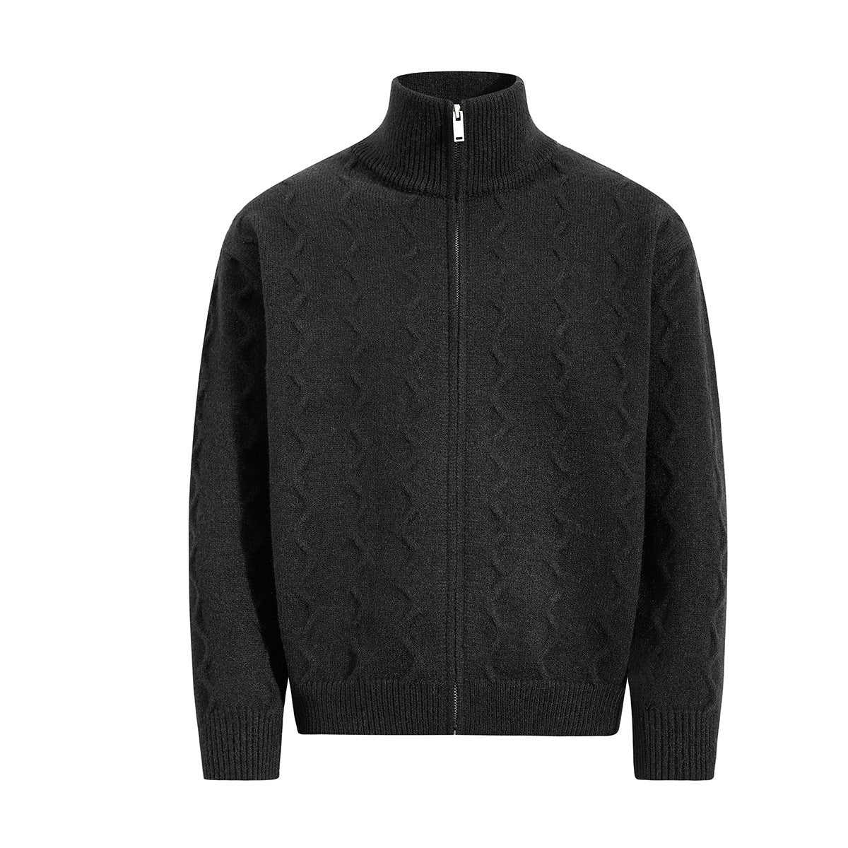 Men's Cable Knit Full-Zip Turtleneck Sweater Jacket