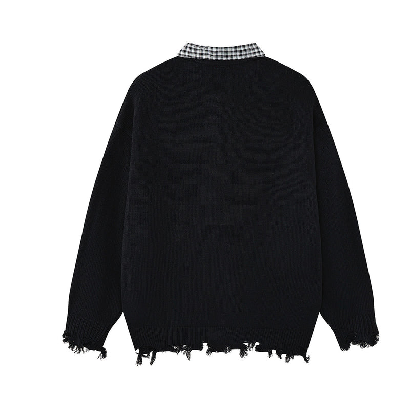 Cardigan en maille déstructurée à col tartan superposé