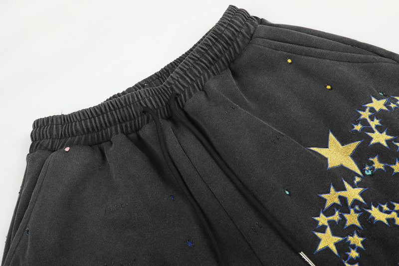 Pantalon de survêtement baggy à jambes larges, imprimé constellation d’étoiles, délavé