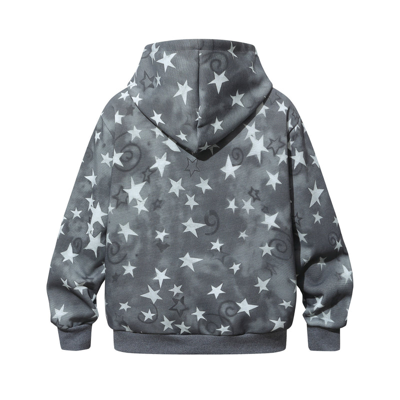 Thick Zip-Up Hoodie Allover Star Print with Embroidered Script Logo