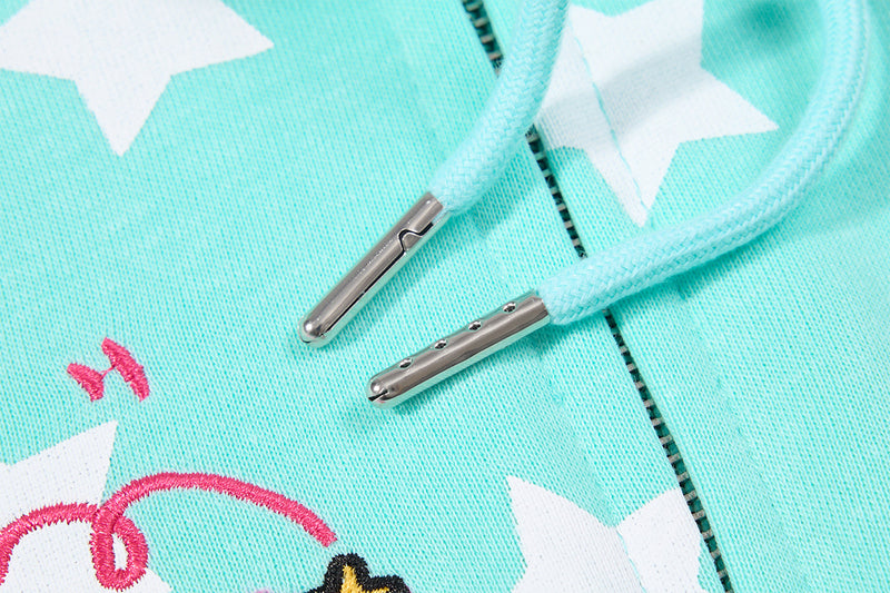 Sweat court zippé à imprimé étoiles avec pomme – Streetwear kawaii