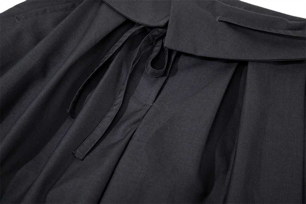 Wide-Leg Pleated Trousers with Fold-Over Waist & Drawstring