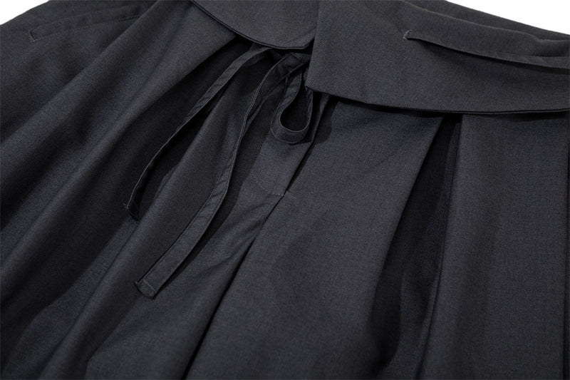 Wide-Leg Pleated Trousers with Fold-Over Waist & Drawstring