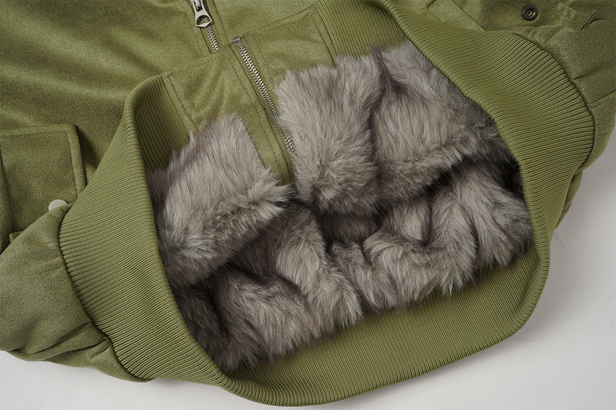 Bomber en suédine avec capuche en fausse fourrure – Manteau d’hiver oversize