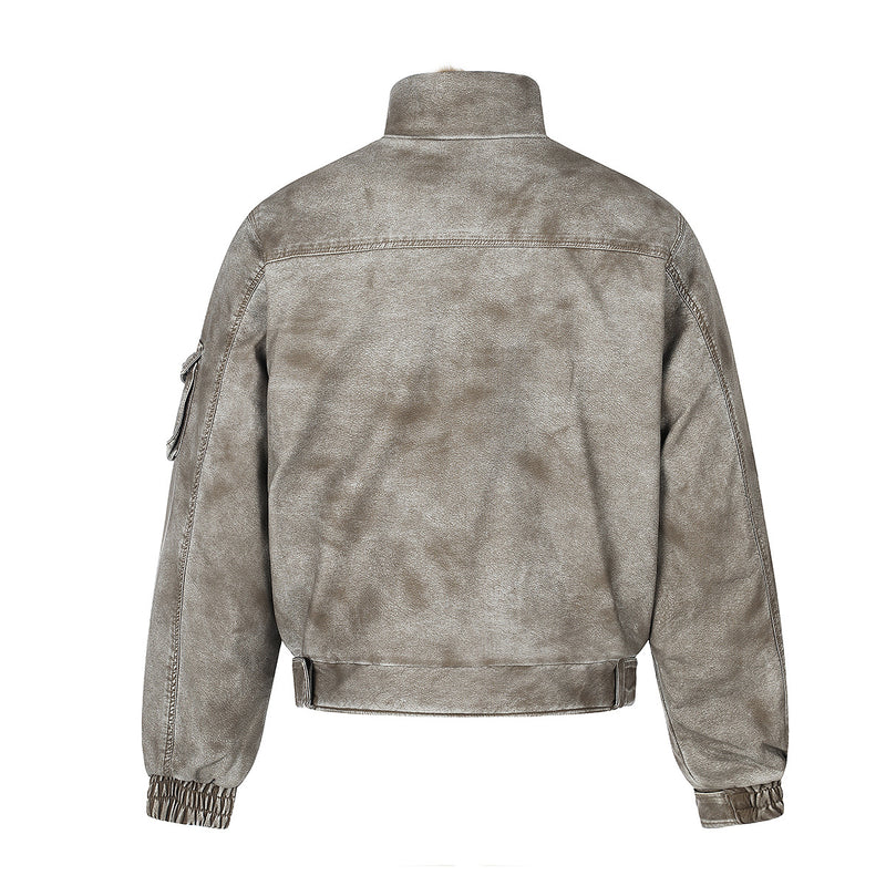 Vintage Washed Bomber Jacket with Faux Fur Collar — Oversized Padded Flight