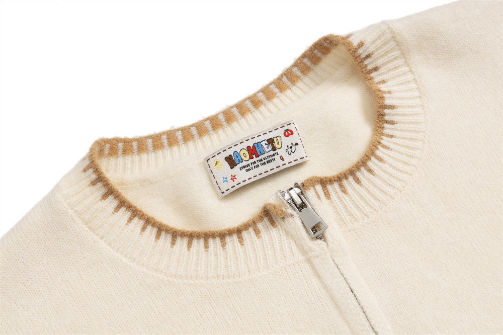 Jacquard-Strick-Cardigan mit Schmetterlingen und Reißverschluss – Colourblock-Streetwear-Pullover