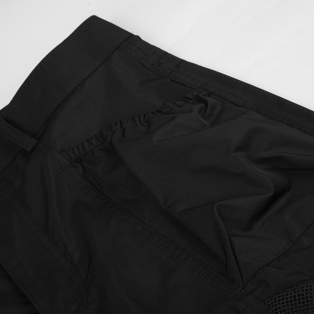 Men's Black Cargo Utility Pants with Mesh Panels & Wide-Leg Silhouette