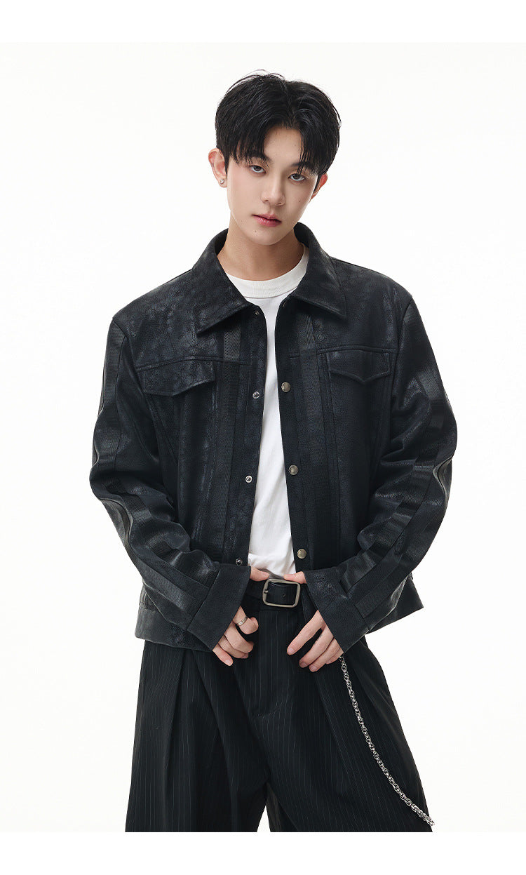 Veste trucker noire en similicuir PU – Style punk streetwear et moto