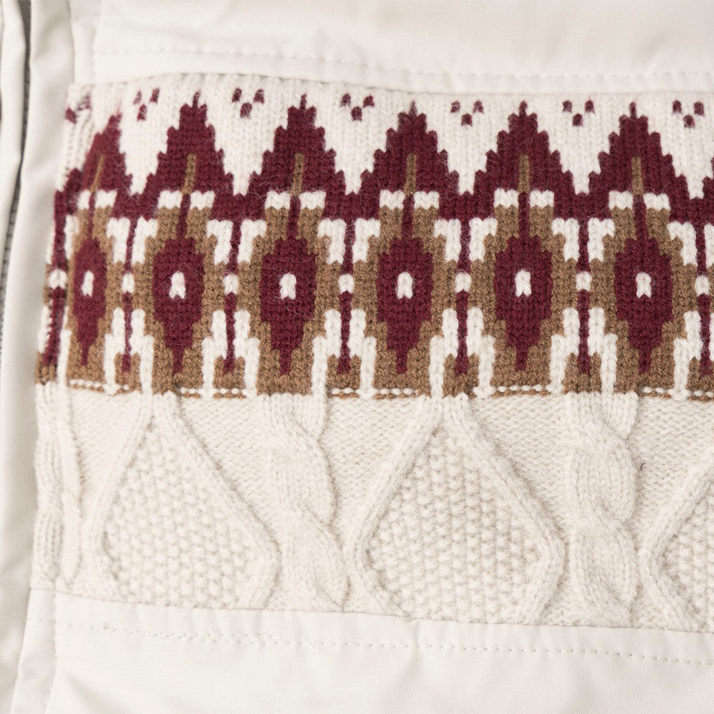 Men's Oversized Puffer Jacket with Fair Isle Knit Panel & Stand Collar