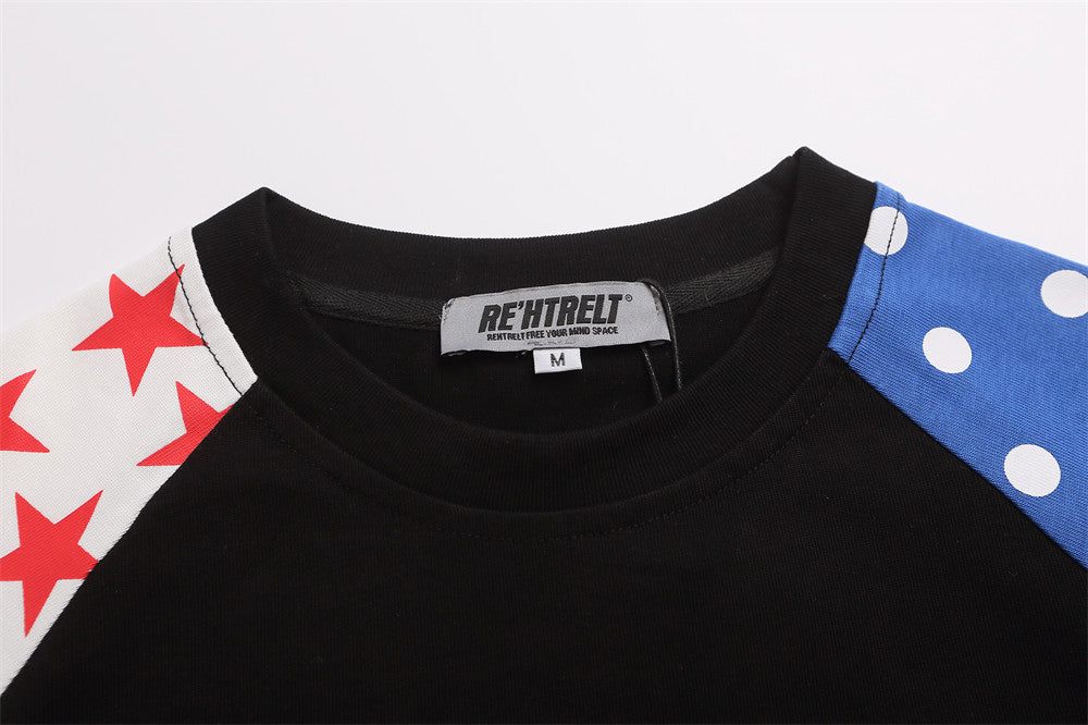 Horse Rider Graphic Colorblock Raglan T-Shirt – Stars & Dots Patchwork Sleeves