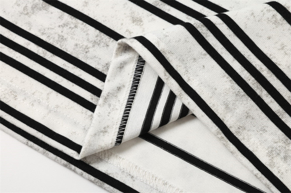 Striped Long-Sleeve T-Shirt – Oversized Crew Neck with Logo Print