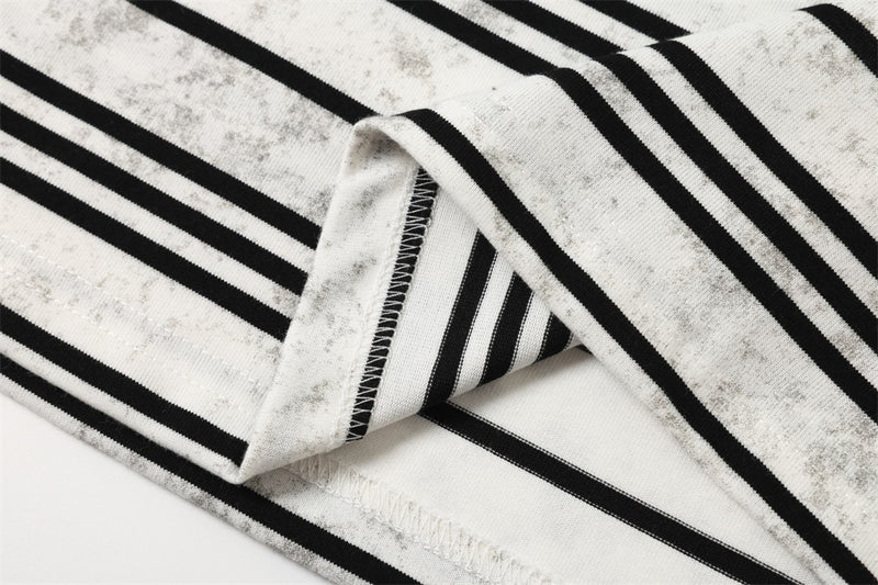 Striped Long-Sleeve T-Shirt – Oversized Crew Neck with Logo Print