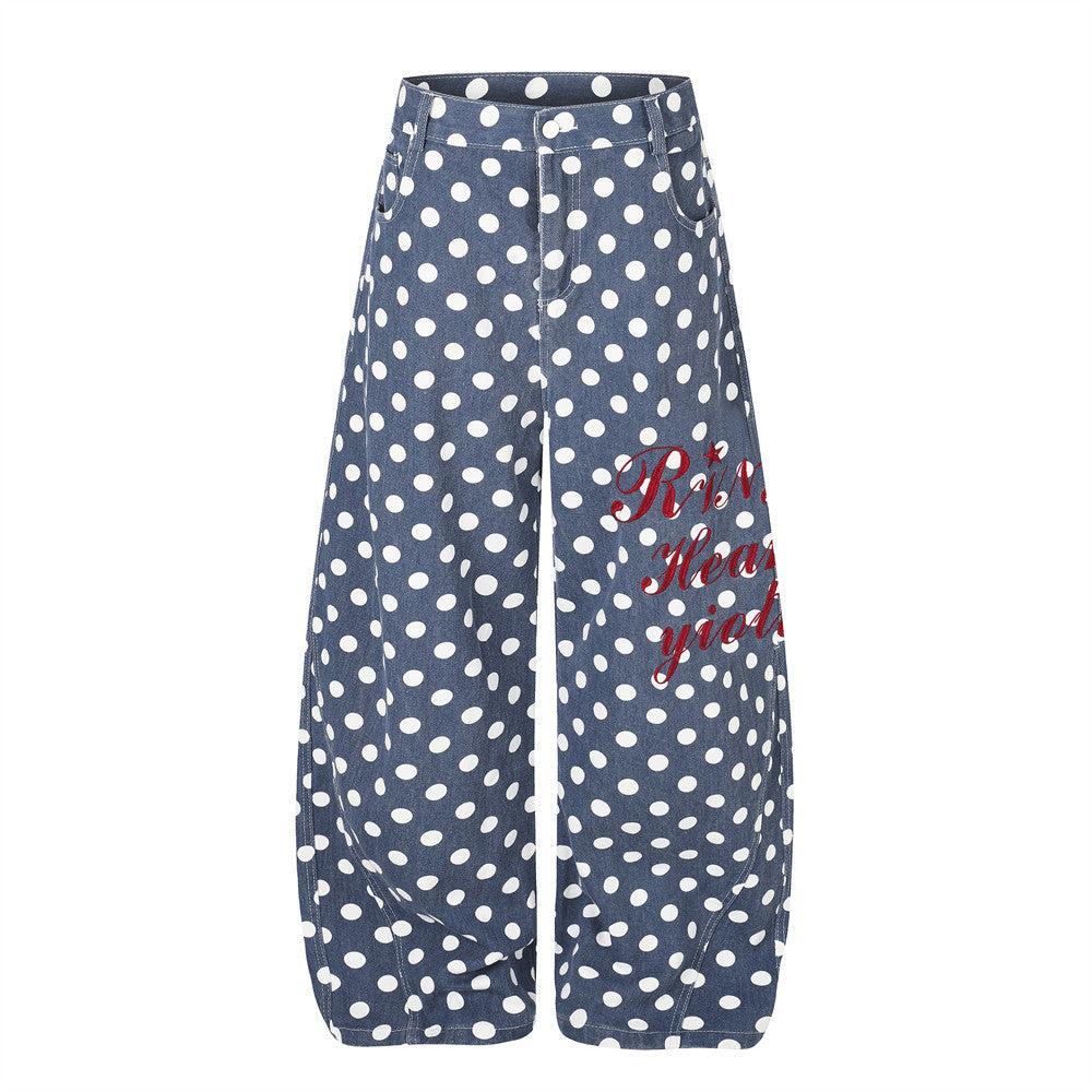Polka Dot Wide-Leg Pants – Men's Curved Hem Baggy Trousers