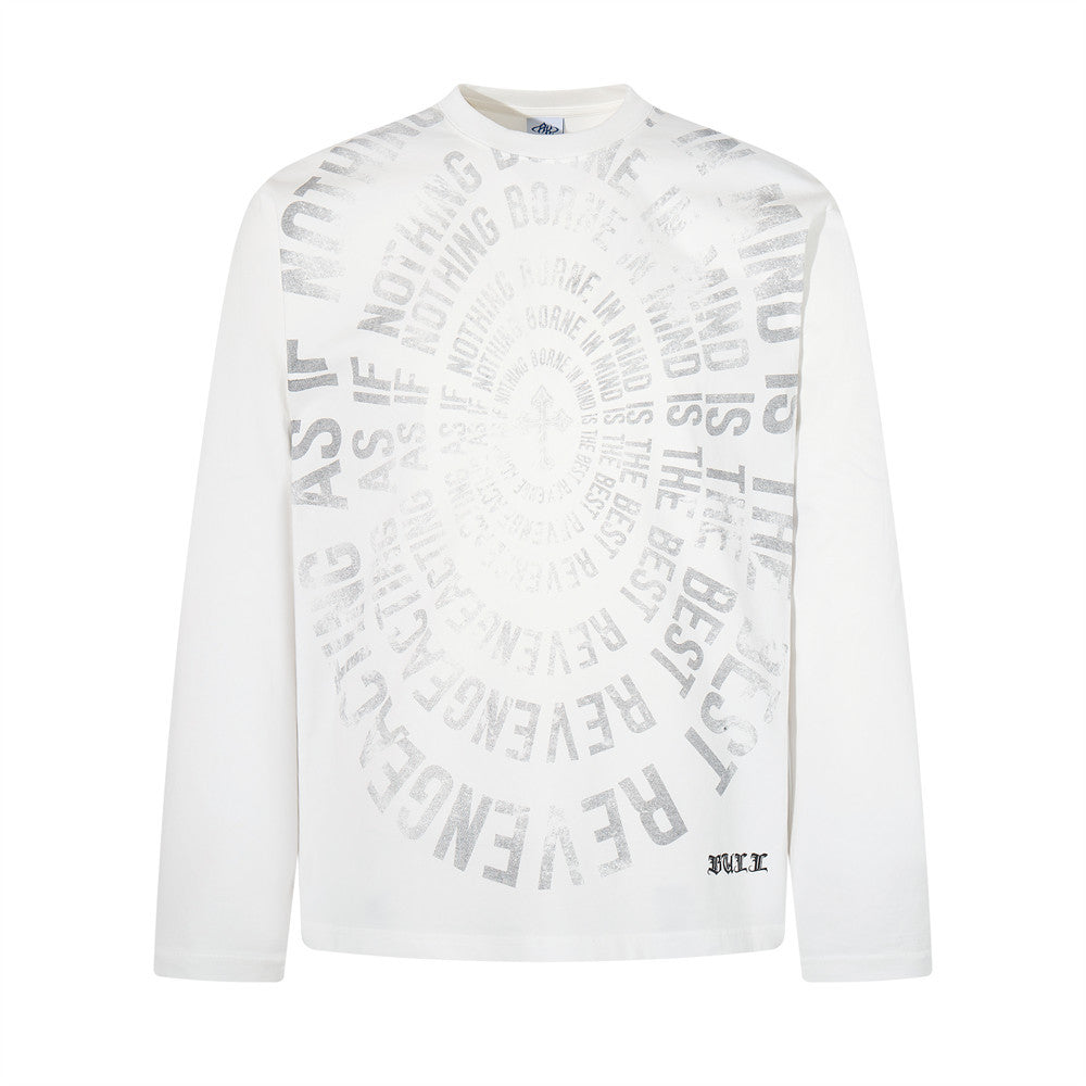 T-shirt oversize à manches longues graphique – Imprimé texte spiralé usé, col rond