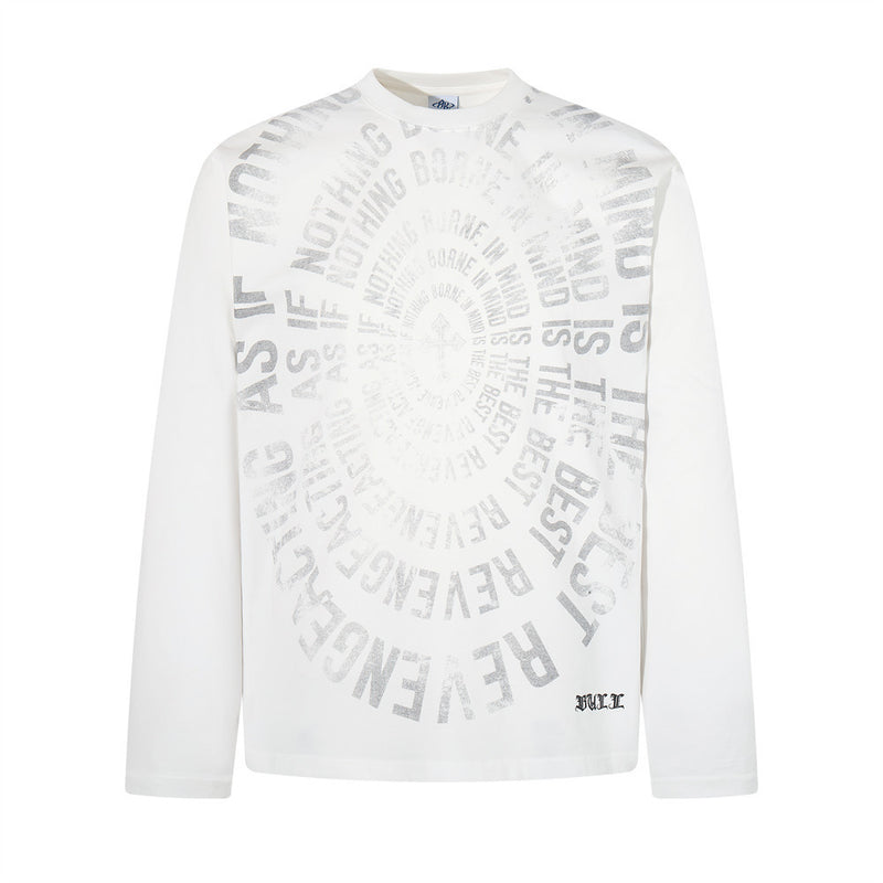T-shirt oversize à manches longues graphique – Imprimé texte spiralé usé, col rond