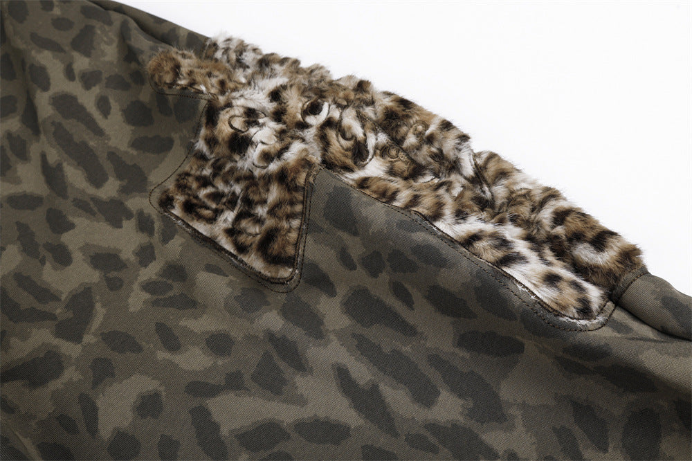 Wide-Leg Leopard Print Sweatpants with Faux Fur Cargo Pocket – Men's Relaxed Fit
