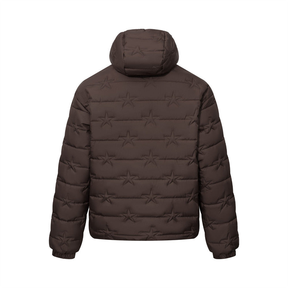 Star-Quilted Hooded Puffer Jacket – Embossed Five-Point Star Design