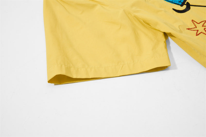 Cartoon Embroidered Short Sleeve Shirt – Oversized Streetwear Button-Up