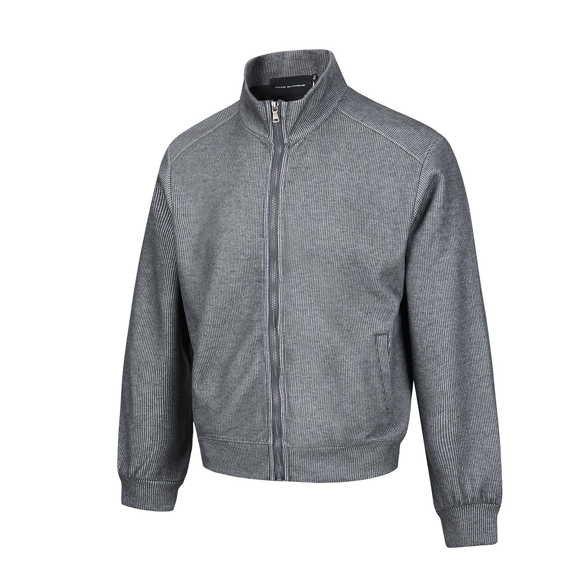 Veste homme côtelée zippée à col montant – Style sportswear vintage délavé
