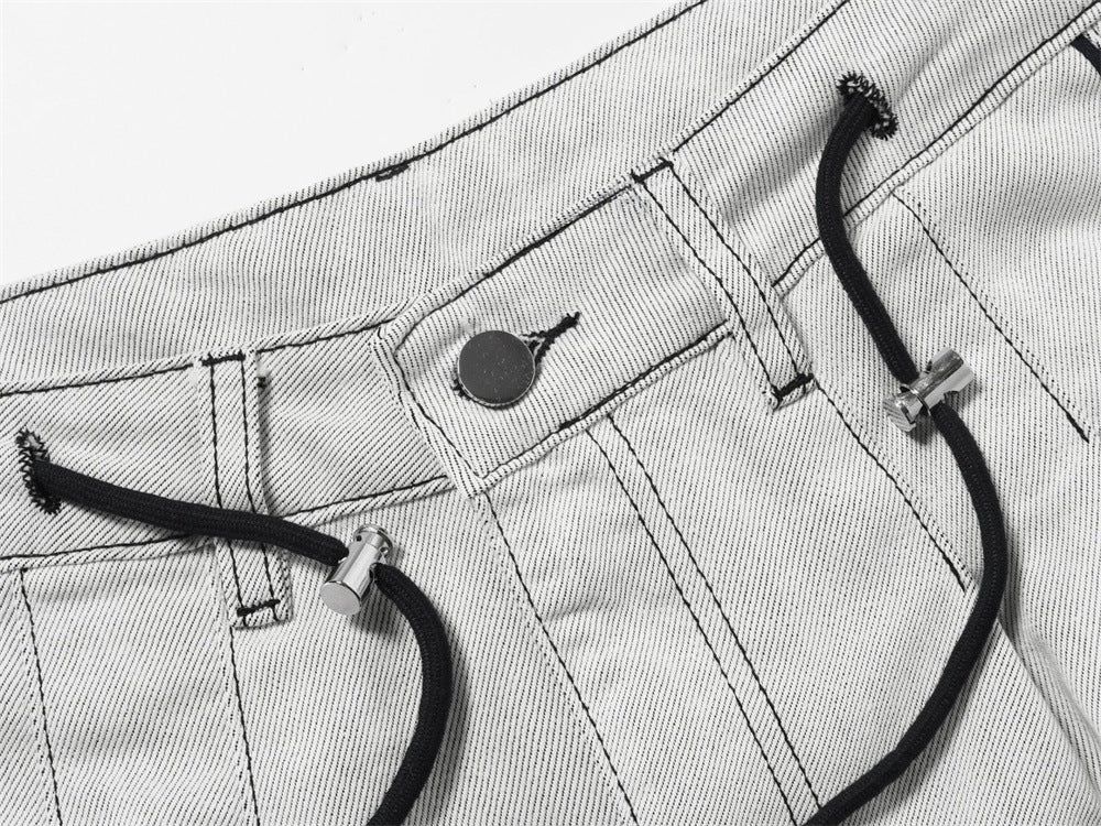 Wide-Leg Jeans Men's Deconstructed Contrast Stitch Baggy Denim Pants