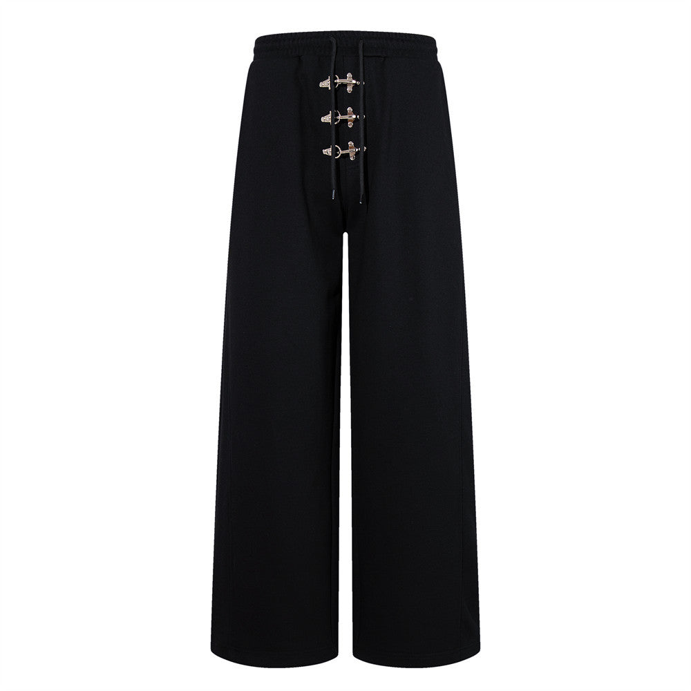 Men's Metal Clasp Hoodie & Wide-Leg Sweatpants Tracksuit Set