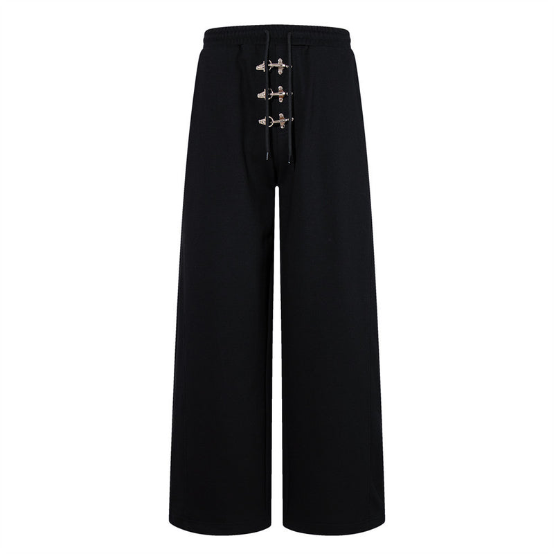 Men's Metal Clasp Hoodie & Wide-Leg Sweatpants Tracksuit Set