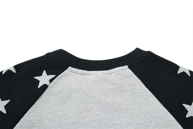 Long Sleeve Shirt Women Cowboy Star Print Raglan Waffle Knit Top