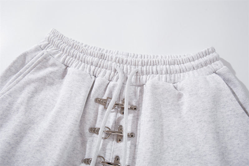 Men's Metal Clasp Hoodie & Wide-Leg Sweatpants Tracksuit Set
