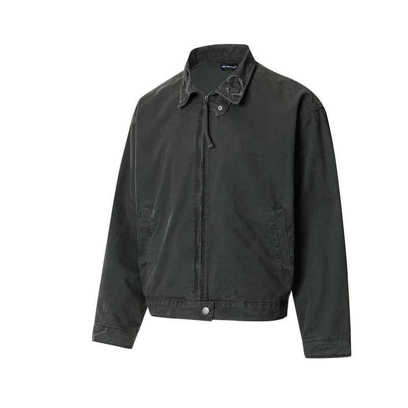Veste Harrington boxy délavée – Col distressed vert militaire et coupe courte