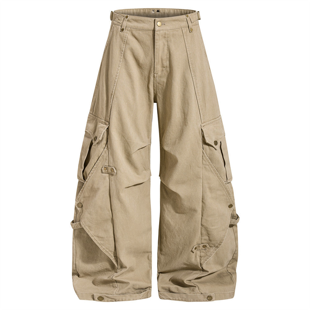 Wide-Leg Cargo Pants with Multi-Pocket Deconstructed Design