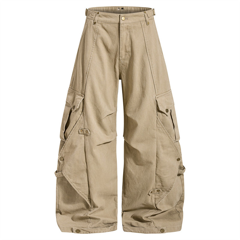 Wide-Leg Cargo Pants with Multi-Pocket Deconstructed Design