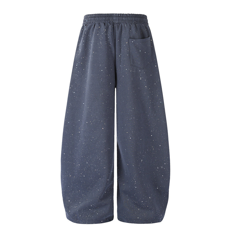 Men's Wide-Leg Sweatpants with Rhinestone Letter Print & All-Over Starry Sparkle