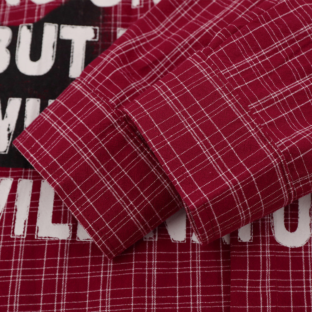 Flannel Long Sleeve Shirt Men – Oversized Plaid Abstract Face & Letter Print