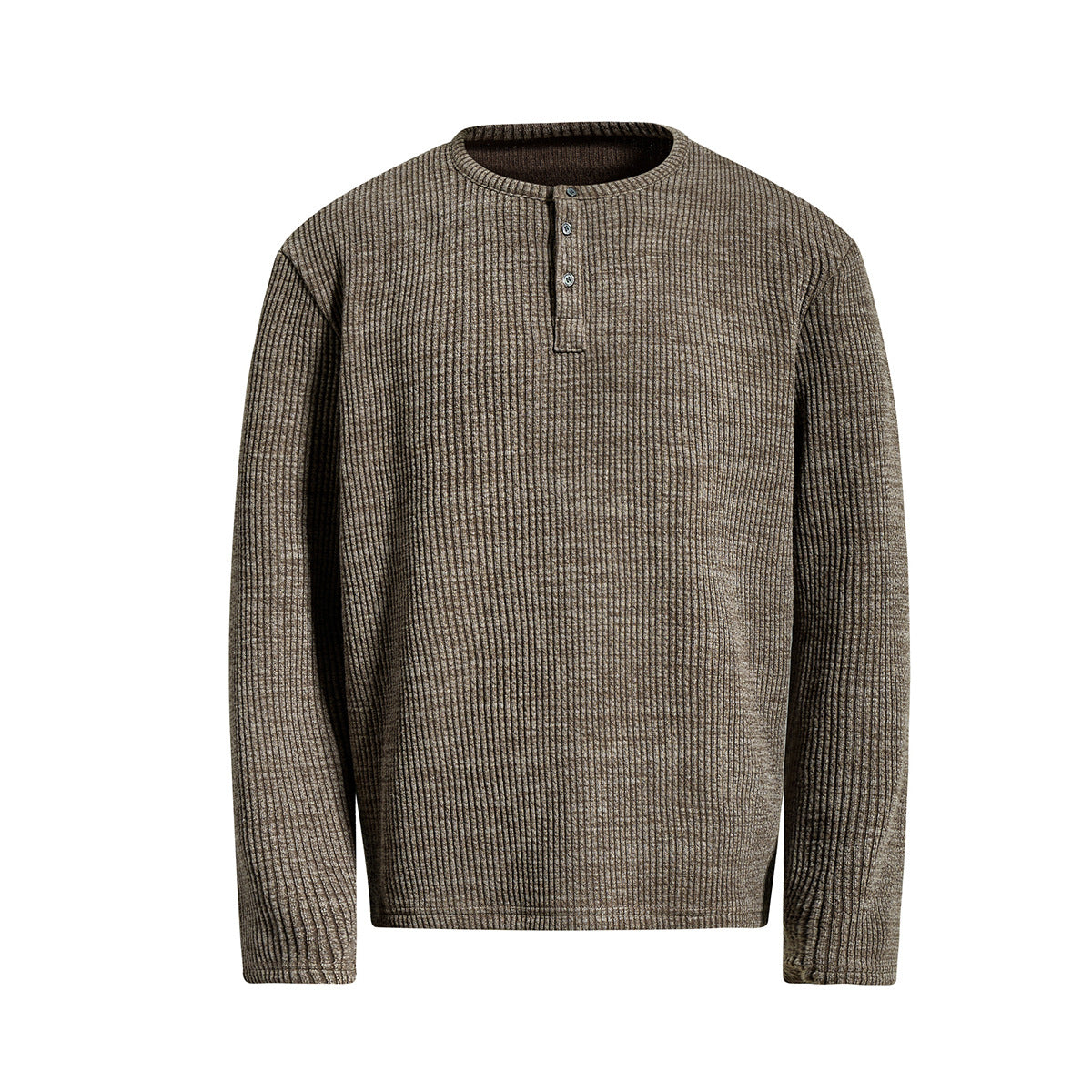 Men's relaxed fit waffle knit henley long sleeve shirt in black, brown, and white with three-button placket