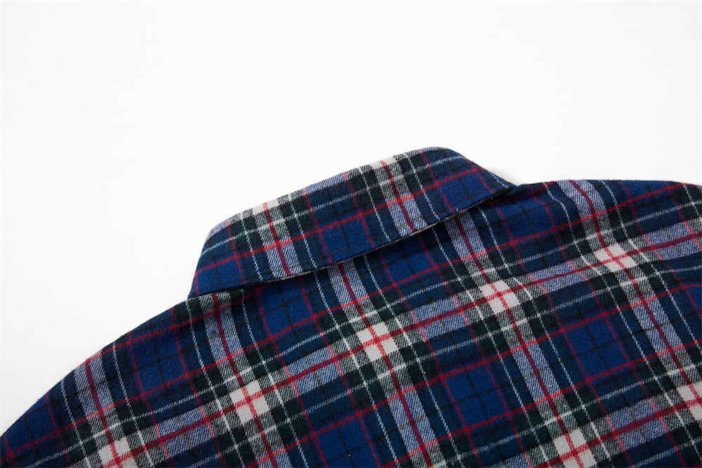 Plaid Flannel Overshirt – Relaxed Fit Long Sleeve Button-Up with Star Logo