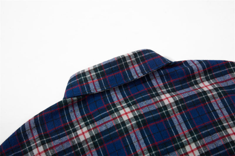 Plaid Flannel Overshirt – Relaxed Fit Long Sleeve Button-Up with Star Logo