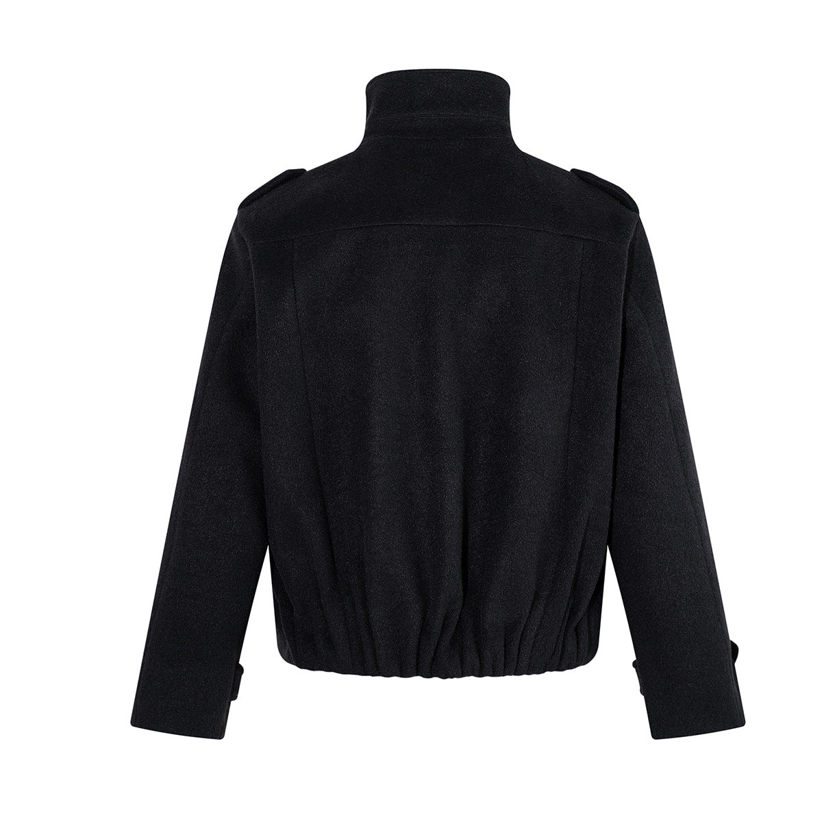 Men's Black Double-Breasted Military Wool Jacket with Stand Collar