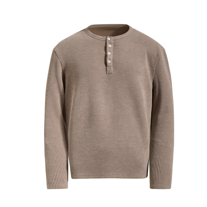 Men's Waffle Knit Henley Long Sleeve Shirt – Relaxed Fit Ribbed Tee