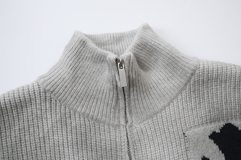 Veste-pull zippée en maille croisée gothique – Gilet oversize punk à col cheminée