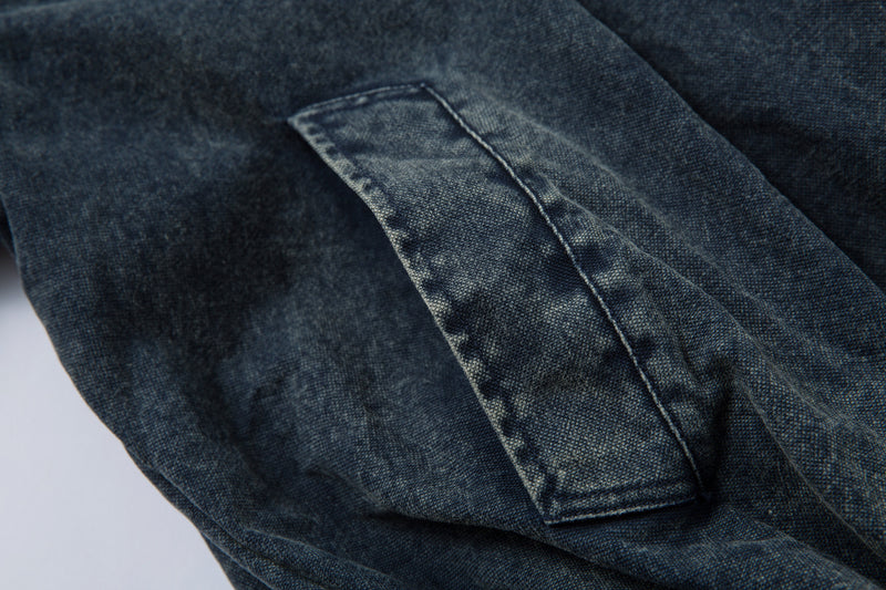 Oversized Washed Denim Jacket – Boxy Belted Hem, Acid-Wash Workwear Style