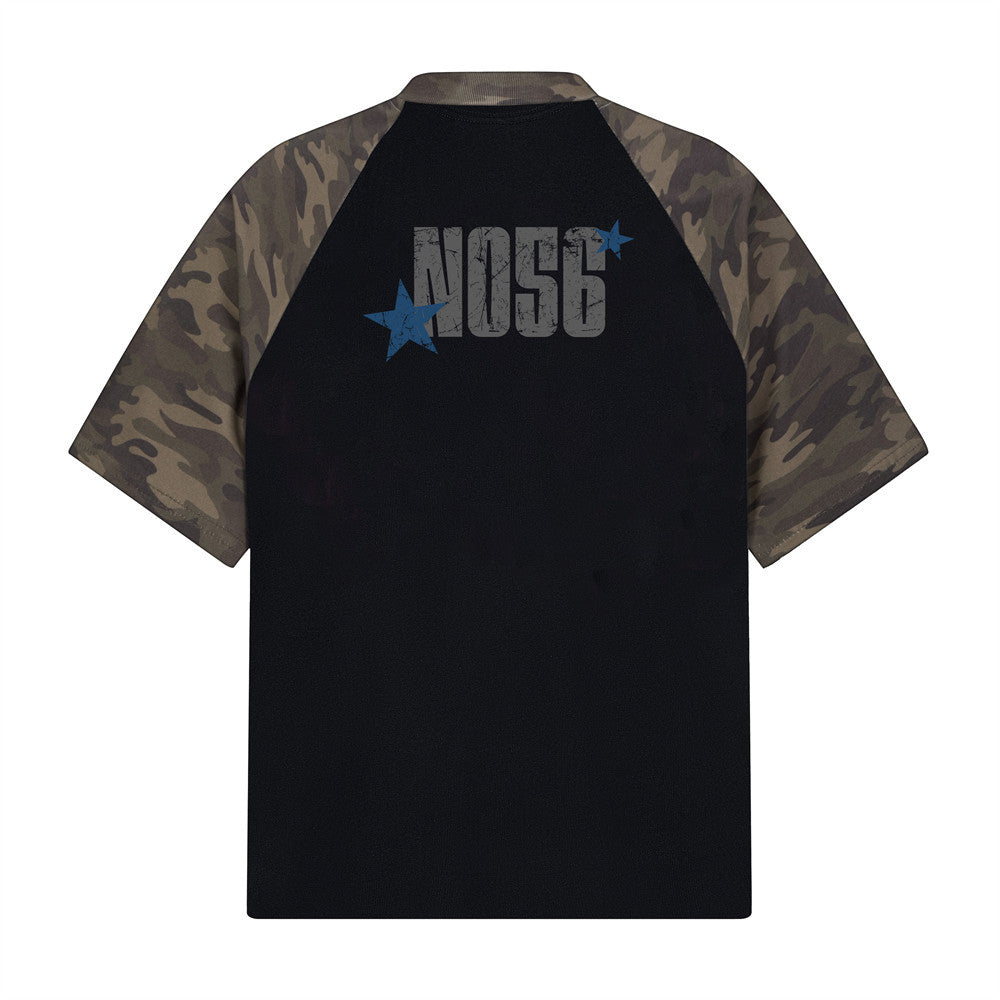 BATTLE Graphic Camo Raglan Sleeve Color Block T-Shirt