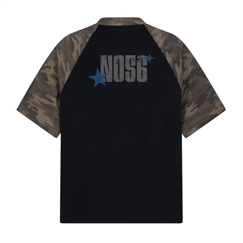 BATTLE Graphic Camo Raglan Sleeve Color Block T-Shirt