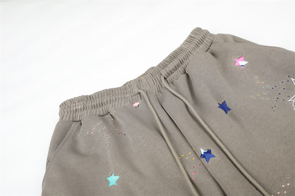 Colorful Star Print Wide-Leg Sweatpants – Relaxed Fit Curved Hem Casual Pants