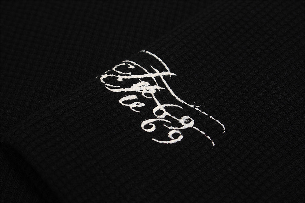 Men's Long Sleeve Shirt Leopard Cross Graphic Black Waffle-Knit Oversized Tee