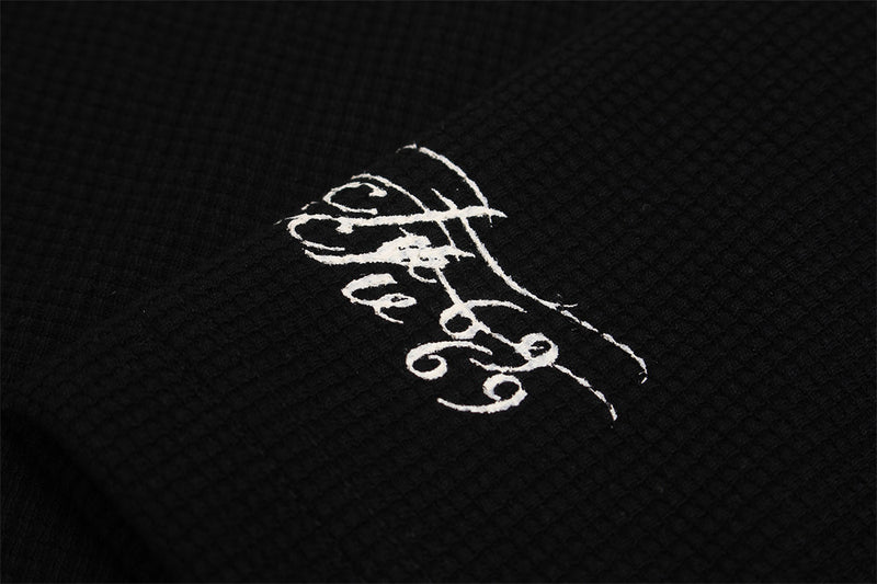 Men's Long Sleeve Shirt Leopard Cross Graphic Black Waffle-Knit Oversized Tee