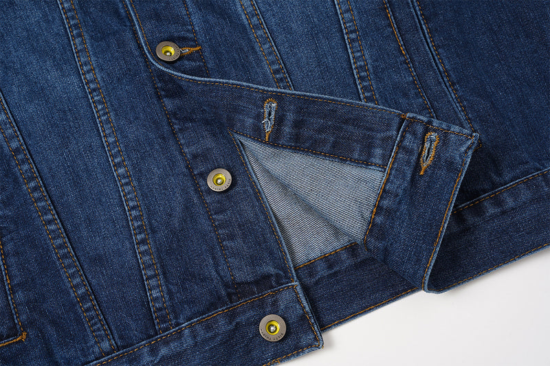 Veste en jean homme délavée avec col et poignets en velours côtelé