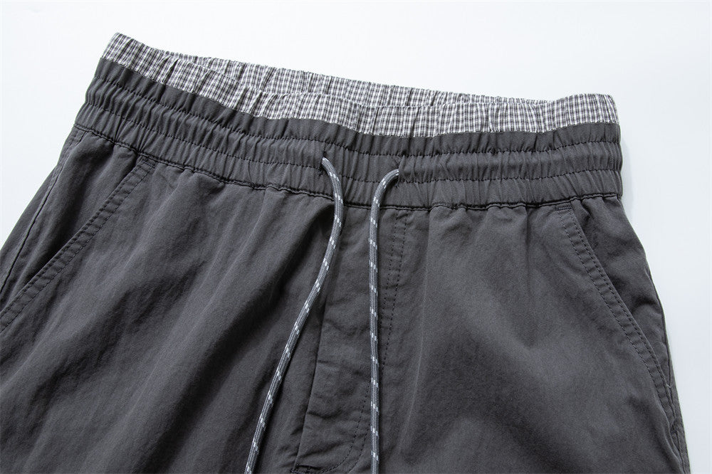 Men's Wide-Leg Cargo Pants with Double Waistband & Drawstring