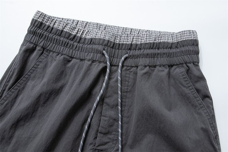 Men's Wide-Leg Cargo Pants with Double Waistband & Drawstring