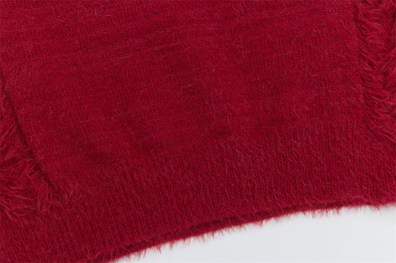 V-Neck Oversized Knit Sweater with Striped Scarf Detail