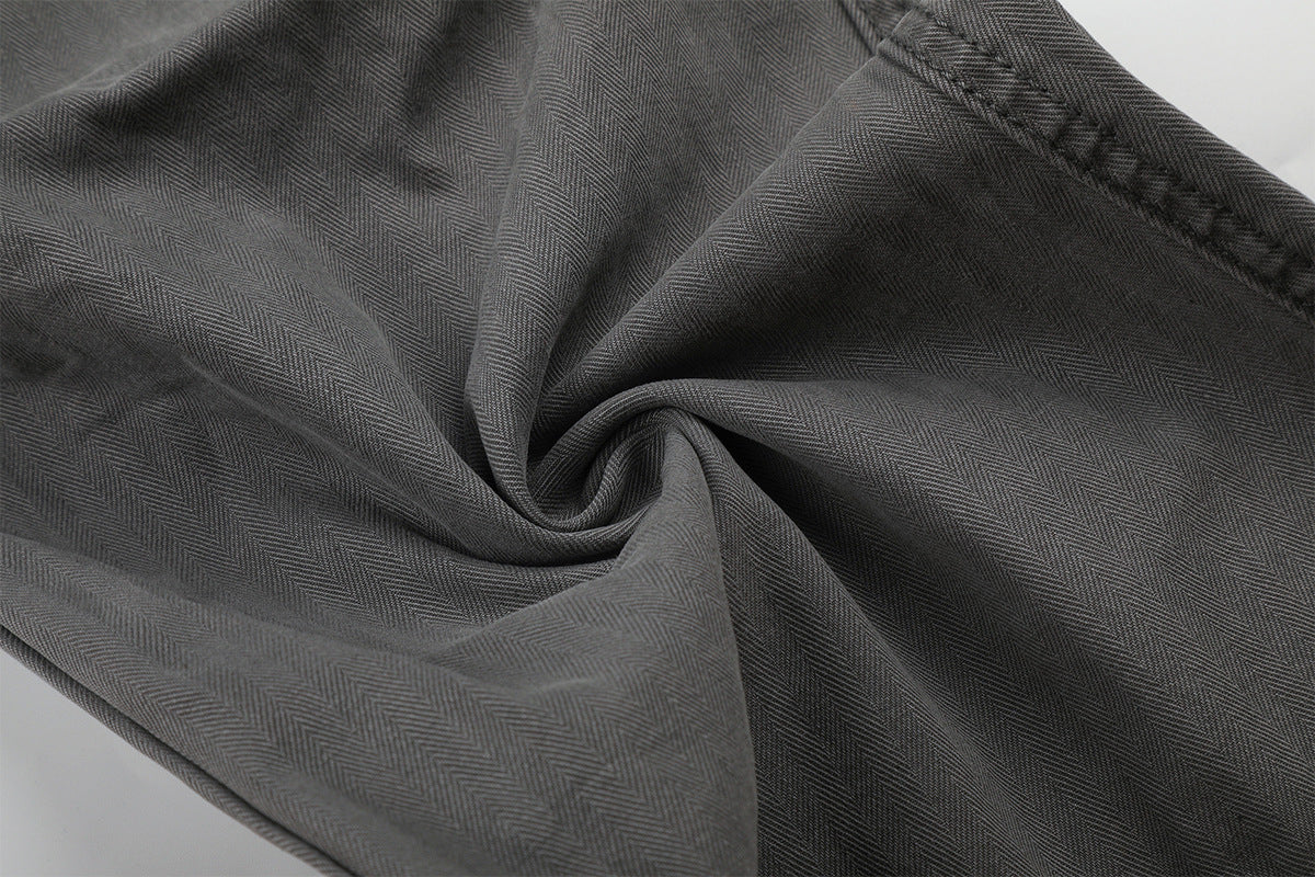 Wide-Legged Cargo Pants – Charcoal Grey Multi-Pocket Straight Leg
